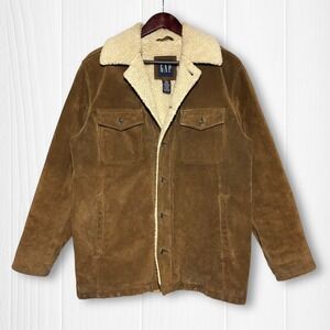 Vintage‎ Y2K GAP Leather Suede Sherpa Lined Rancher Jacket Mens Medium Brown